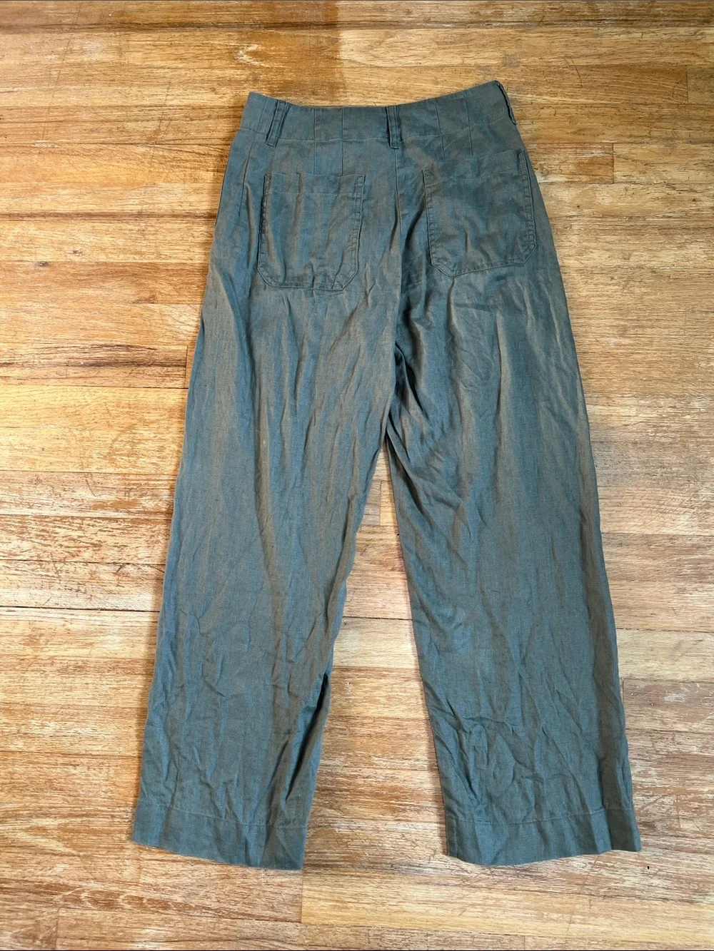 Quince 100% European Linen Patch Pocket Wide Leg Pants Olive Green size 4